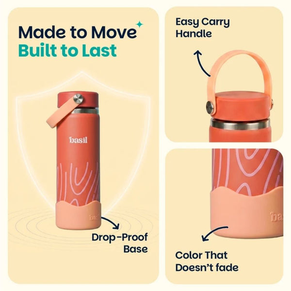 Basil Insulated Stainless steel bottle with Carry Handle - Coral Swirl