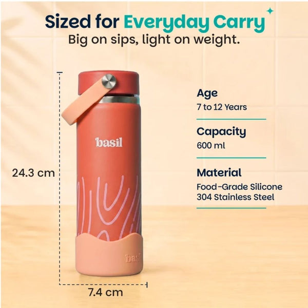 Basil Insulated Stainless steel bottle with Carry Handle - Coral Swirl