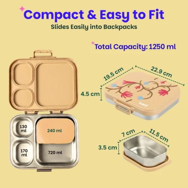 Basil 3+1 Compartment Stainless steel Lunchbox with Mini Box - Himachali Guldaan