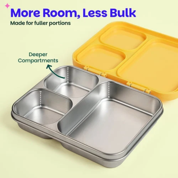 Basil 3 Compartment Stainless Steel Lunchbox with Plastic Lid - Kitty Party