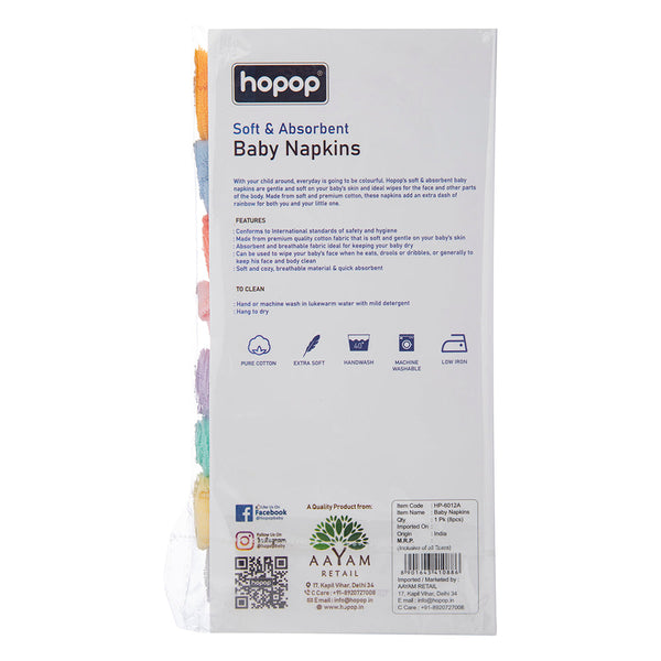 Hopop Soft and Absorbent Baby Napkins, Pack of 8 - Dezine Kids