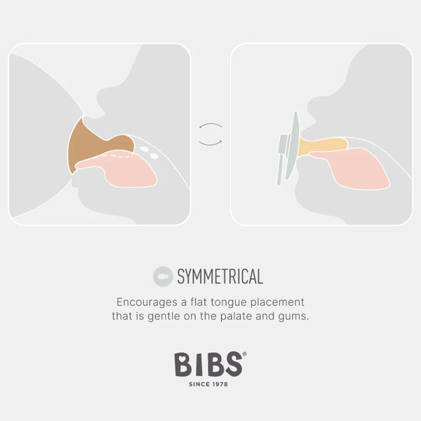 Bibs Supreme Silicone Baby Pacifiers with Symmetrical Nipple, Size 2 (6+ Months) Pack of 2 - Ivory/Sage