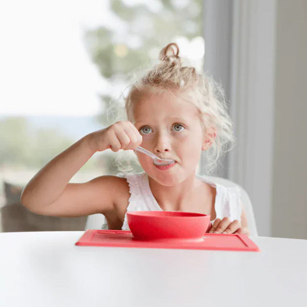 EzPz Happy Bowl 100% Food Grade Silicone Suction Bowl with Built In Placemat - Coral