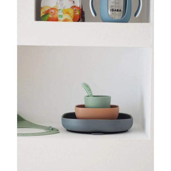 Beaba 4 Pieces Silicone Dinner Set - Mineral Grey