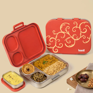 Basil 3+1 Compartment Stainless steel Lunchbox with Mini Box - Jaipuri Jaali