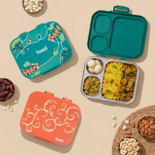 Basil 3+1 Compartment Stainless steel Lunchbox with Mini Box - Jaipuri Jaali