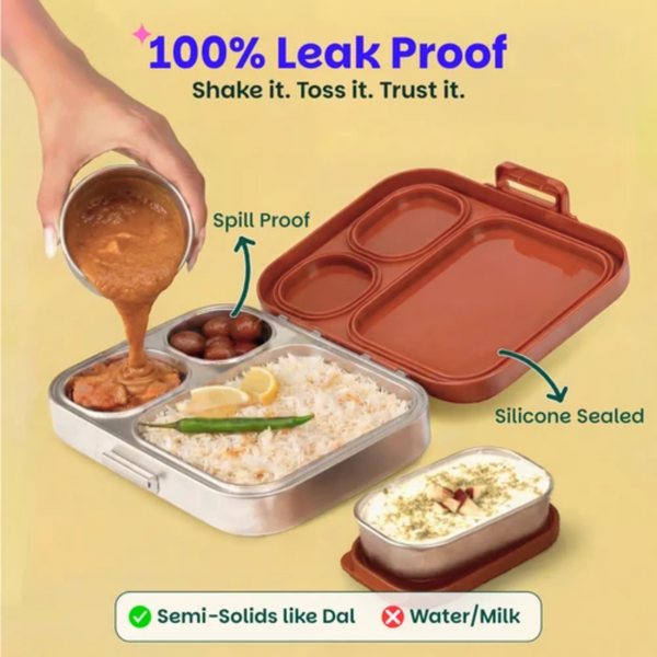 Basil 3+1 Compartment Stainless steel Lunchbox with Mini Box - Tanjore Kolam