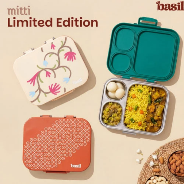 Basil 3+1 Compartment Stainless steel Lunchbox with Mini Box - Tanjore Kolam
