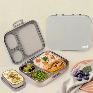 Basil 3+1 Compartment Stainless steel Lunchbox with Mini Box - Classic Grey