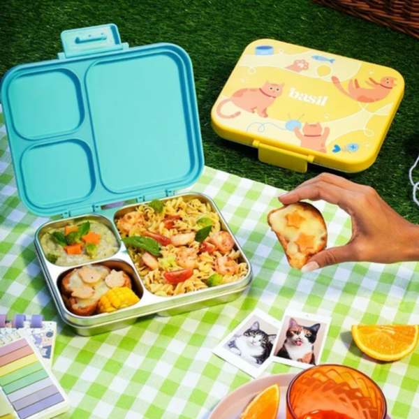 Basil 3 Compartment Stainless Steel Lunchbox with Plastic Lid - Kitty Party