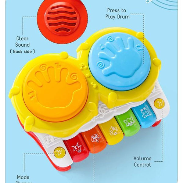 Five Star 2 In 1 Musical Drum Piano with Lights and Animal Sounds - Dezine Kids