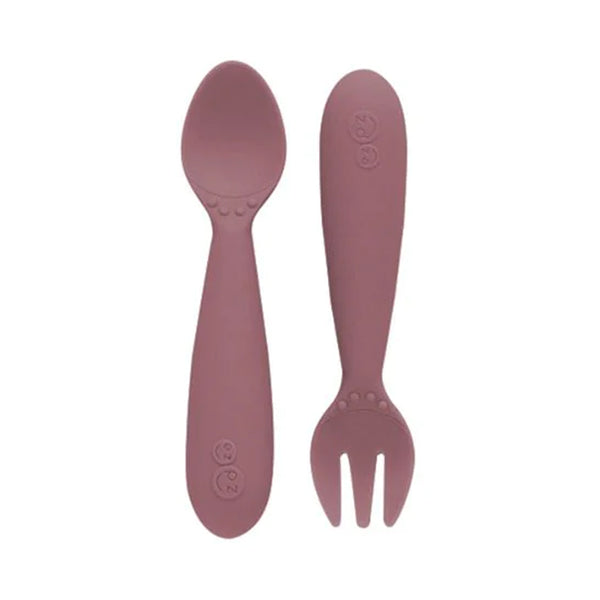EzPz Mini Utensils for Toddlers (Spoon & Fork) - Mauve