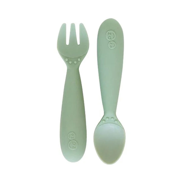 EzPz Mini Utensils for Toddlers (Spoon & Fork) - Sage - Dezine Kids
