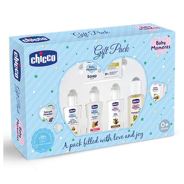 Chicco Baby Caring New Born Gift For Baby Shower & Baby Birthday, Pack of 7 - Blue