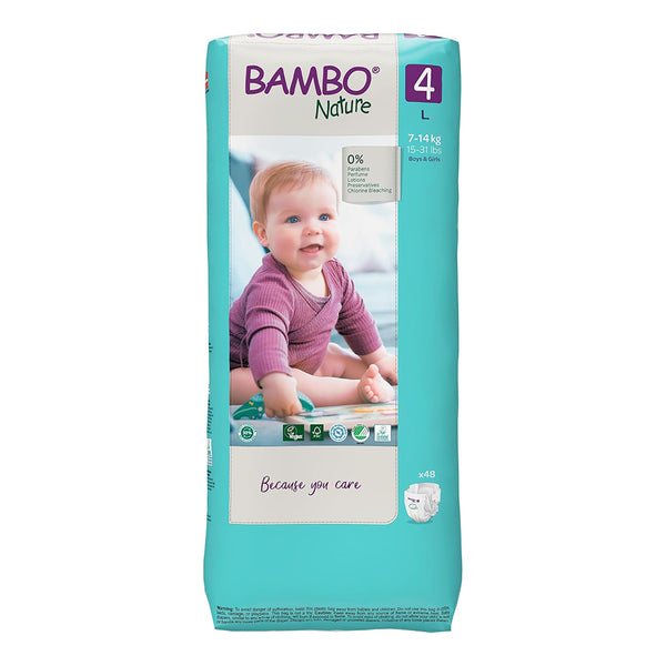 Bambo Nature Tape Diapers, Size 4, L Size (7-12 Kgs) 48pcs - Dezine Kids