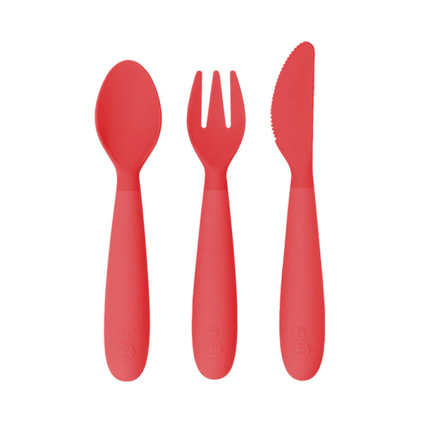 EzPz Happy Utensils for Toddlers(Spoon, Fork & Knife) - Coral