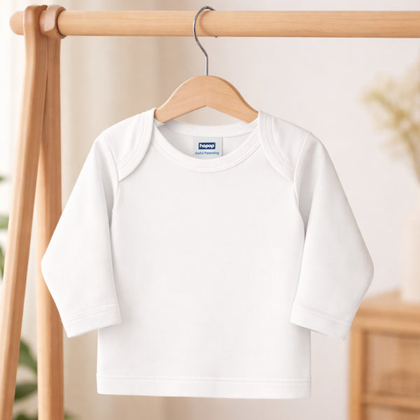 Hopop Baby 100% Soft & Stretchable Cotton Full Sleeve Vest – Envelope Neck, White