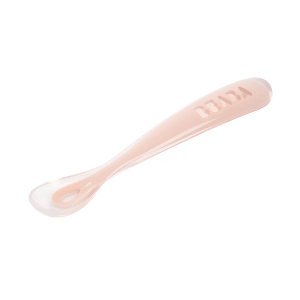 Beaba 1st Stage Silicone Spoon with Ultra Soft Tip, Gum Friendly, Ergonomic Handles, BPA Free - Cotton Candy