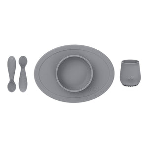 EzPz First Foods Set 100% Food Grade Silicone Baby & Toddler Suction Bowl with Built In Placemat - Grey