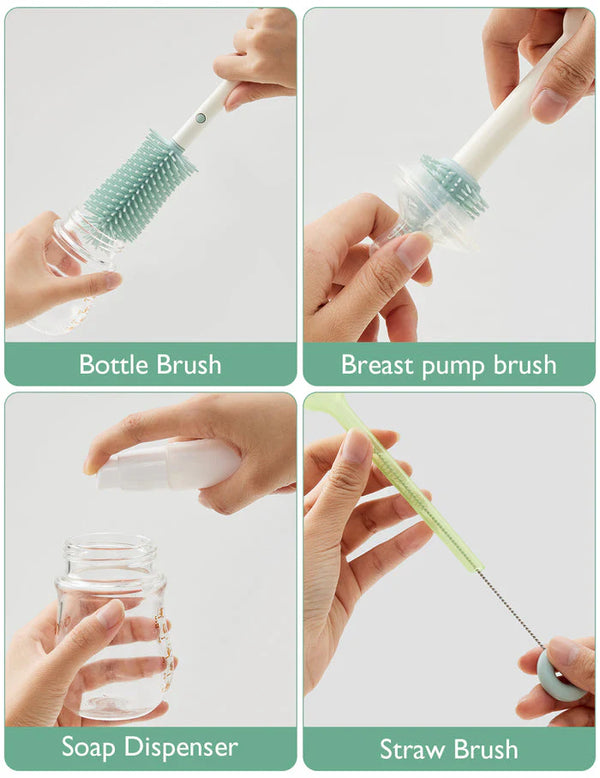 Momcozy Push Press Bottle Brush Kit, Press Bubble Design, 360° Cleaning - Green
