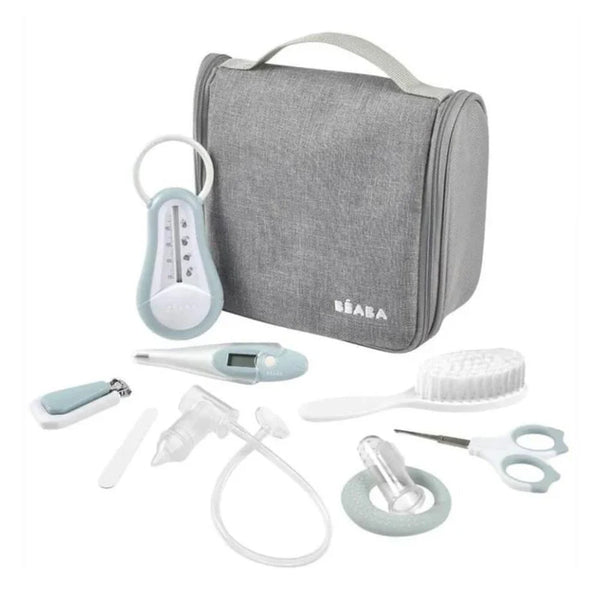 Beaba Grooming Kit, Hanging Toiletry Pouch with 9 Accessories - Blue