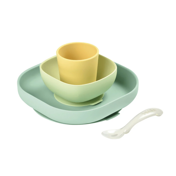 Beaba Silicone 4 Piece Baby Meal Set, Non-Slip, Unbreakable, Easy to Clean, BPA-Free Baby Feeding Set - Yellow