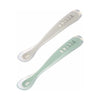Beaba 1st Stage Silicone Spoon with Ultra Soft Tip, Gum Friendly, Ergonomic Handles, Set of 2 - Velvet Grey/Sage Green