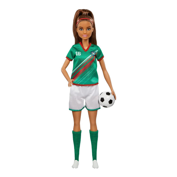Barbie Soccer Doll, Brunette, #16 Uniform, Soccer Ball, Cleats, Socks