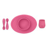 EzPz First Foods Set 100% Food Grade Silicone Baby & Toddler Suction Bowl with Built In Placemat - Pink