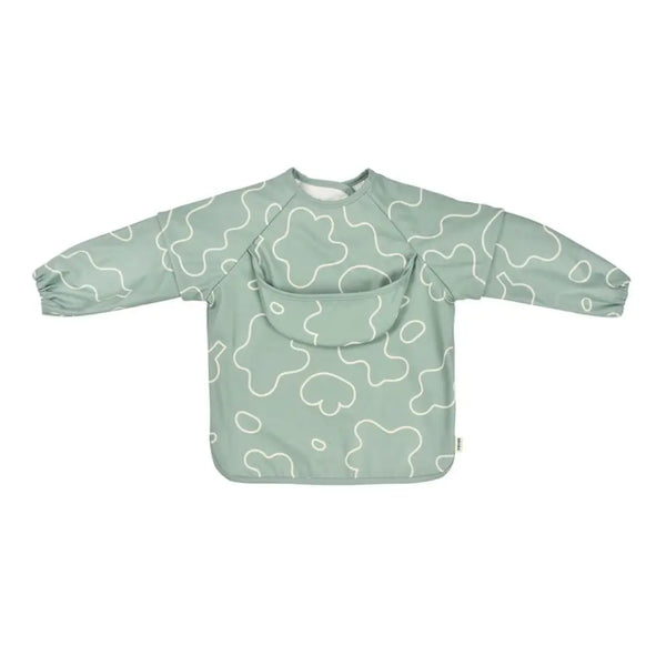 Beaba 2 in 1 Waterproof Bib with Detachable Sleeves, Foldable Food Catcher Pocket - Sage Green