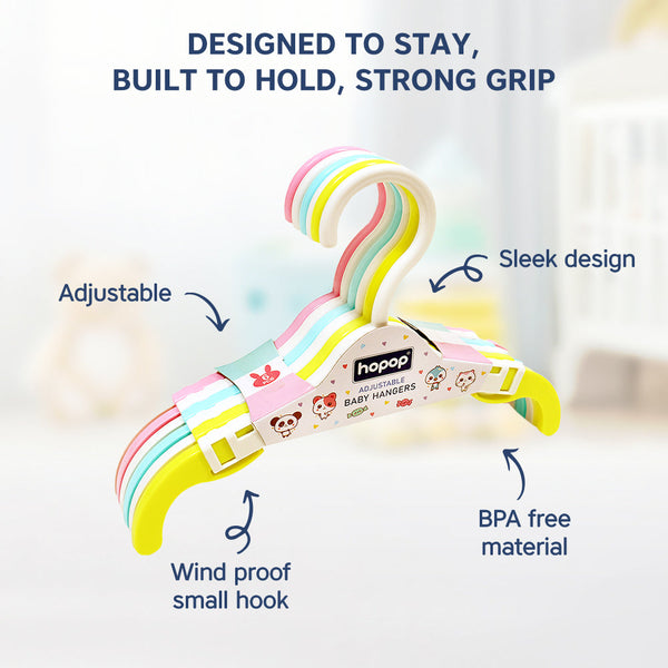 Hopop Adjustable Anti-Slip Baby Clothes Hangers – pack of 6 - Dezine Kids