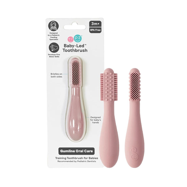 EzPz Baby Led Toothbrush 100% Silicone Infant Toothbrush with Dual Sided Bristles & Sensory Bumps - Blush