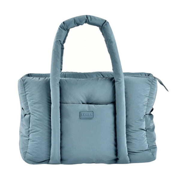 Beaba Paris Puffer Baby Diaper Bag with Large Capacity, Multi Pocket Organizer with Changing Pad, Insulated Bottle Pouch & Stroller Clips - Baltic Blue