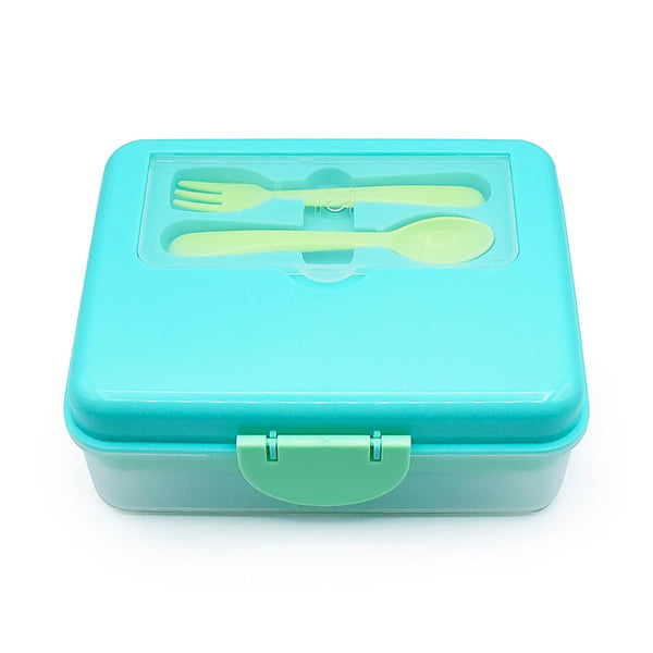 Melii 2 Tier Bento Lunch Box With 6 Compartments Includes Spoon & Fork - Blue, Mint & Lime