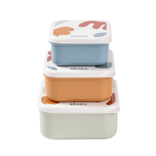 Beaba Snack Box, Easy to Open Lids, Stackable, Lightweight, Leak Resistant Snacks Containers Set of 3, (500ml, 350ml, 230ml) - Multicolor