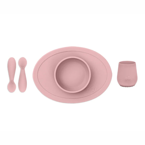 EzPz First Foods Set 100% Food Grade Silicone Baby & Toddler Suction Bowl with Built In Placemat - Blush - Dezine Kids