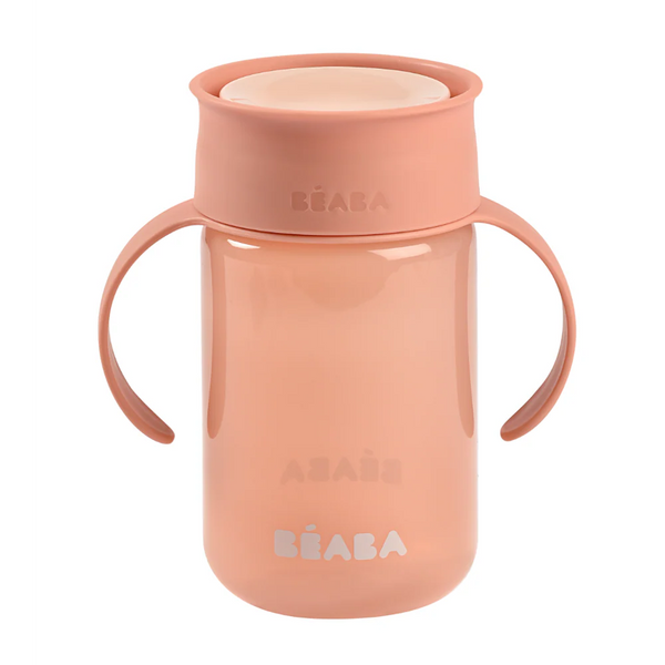 Beaba 360° Baby Learning Cup with Anti-Drip Disc, Dual handle & Spillproof Sippy Cup for Toddlers, 340 ml - Pink