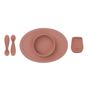EzPz First Foods Set 100% Food Grade Silicone Baby & Toddler Suction Bowl with Built In Placemat - Sienna