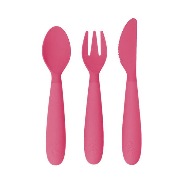 EzPz Happy Utensils for Toddlers(Spoon, Fork & Knife) - Pink