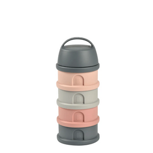 Beaba Stacked Formula Container, Airtight Multifunctional Storage Container, 4 Interchangeable Compartments, Microwave Safe - Pink/Mineral Grey