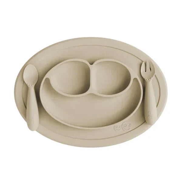EzPz Mini Feeding Set for Toddlers (Mat, Spoon & Fork) - Oat