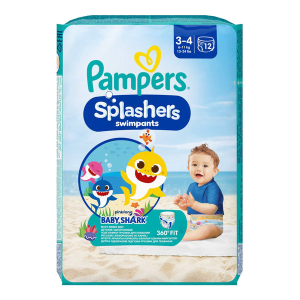 Pampers Splashers Baby Shark Edition Size 3, 96 Count, 6Kg to 11 Kg, Disposable Swim Nappy Pants, for Secure Protection in The Water