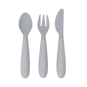 EzPz Happy Utensils for Toddlers(Spoon, Fork & Knife) - Pewter