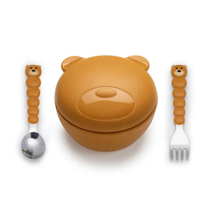 Melii Silicone Bowl With Lid, Spoon & Fork, Airtight & Leakproof Lid - Bear