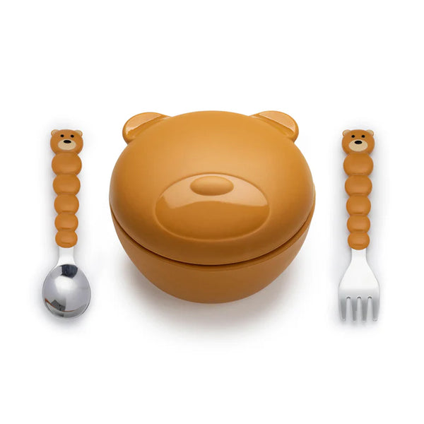 Melii Silicone Bowl With Lid, Spoon & Fork, Airtight & Leakproof Lid - Bear