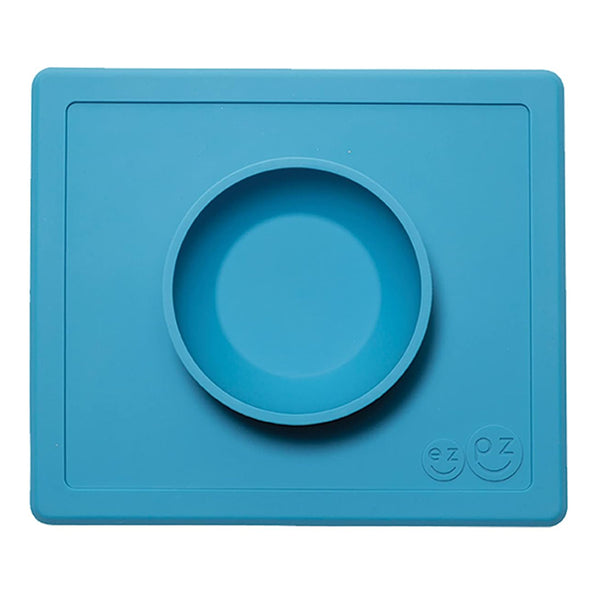 EzPz Happy Bowl 100% Food Grade Silicone Suction Bowl with Built In Placemat - Blue