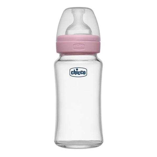 Chicco Well Being Glass Feeding Bottle for 2m+ 240ml Medium Flow - Pink