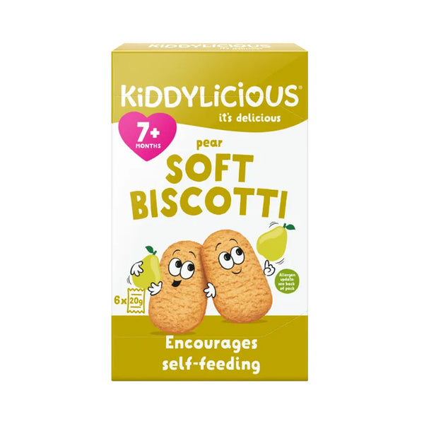 Kiddylicious Pear Soft Biscotti Snack for Babies 7M+, Encourages Self-Feeding, 6 Twin Packs - 120g - Dezine Kids