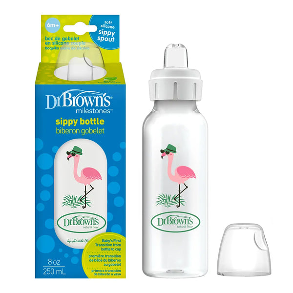 Dr.Browns Milestones Narrow Sippy Bottle (6m+) 8oz/250 ml - Flamingo - Dezine Kids
