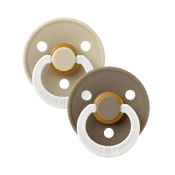 Bibs Colour GLOW Pacifiers 2 Pack - Vanilla/Dark Oak